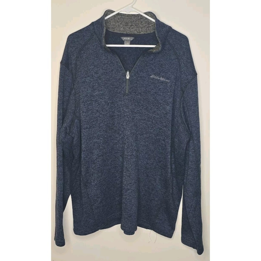 Eddie Bauer Pullover Mens 2XL Heather‎ Blue 1/4 Zip Fleece Long Sleeve Mock Neck